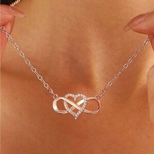 Rose Gold Cubic Zirconia Heart Necklace, Cubic Zirconia Infinity Necklace
